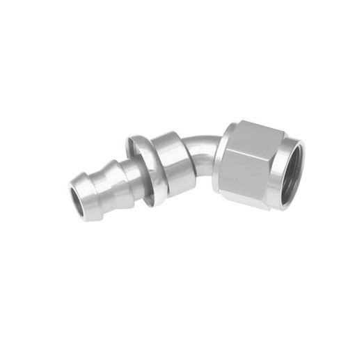 Redhorse 2045-06-5 Hose Barb Fitting, -6  AN Female to Push Lock, 45 Degree, Clear