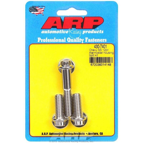 ARP 430-7401 BBC Thermostat Housing Bolts, 12-Point, 3/8 in. Male Thread, Stainless Steel