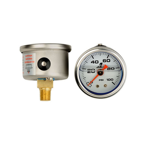 Aeromotive 15633 0-100 PSI Fuel Pressure Gauge, White, 1.5 in.