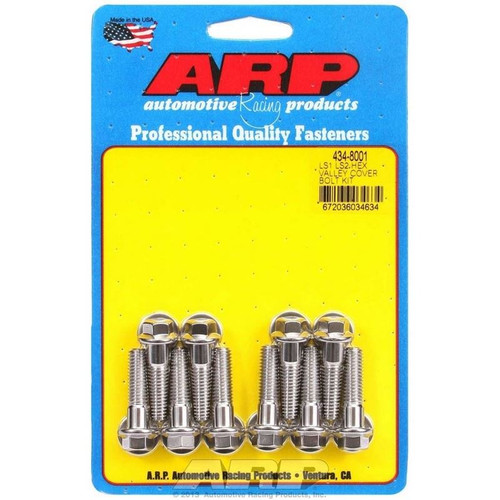 ARP 434-8001 LS, Intake Valley Cover Bolts Kit, Hex, Stainless Steel, Polished