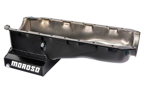 Moroso 20412 BB Chevy IV, Street/Strip Oil Pan, Rear Sump, 6 Quarts, Steel, Black Powdercoated, Each