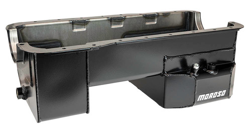 Moroso 20534 SB Ford Road Race Oil Pan, Wet Sump, Rear Sump, Baffled, 7 Quarts, Steel, Black Powdercoated, Each