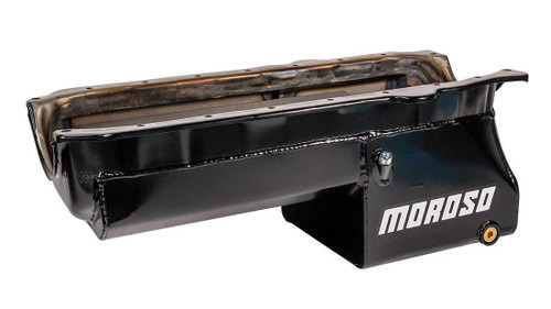 Moroso 21017 SBC Drag Race Pan, Rear Sump, 7 Quarts, Steel, Black Powdercoated, Each