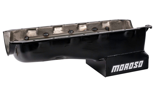 Moroso 20408 BB Chevy IV, Street/Strip Oil Pan, Rear Sump, 6.50 Quarts, Steel, Black Powdercoated, Each