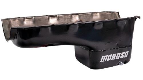 Moroso 20460 BB Chevy IV, Street/Strip Oil Pan, Rear Sump, 8 Quarts, Steel, Black Powdercoated, Each