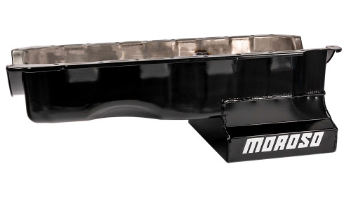 Moroso 20406 BB Chevy IV, Street/Strip Oil Pan, Rear Sump, 6 Quarts, Steel, Black Powdercoated, Each