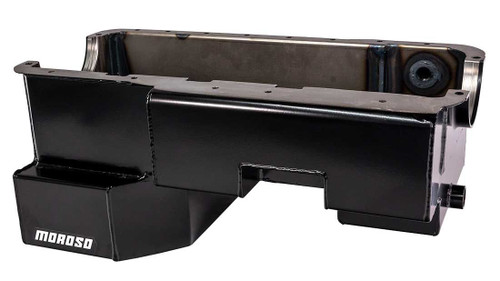 Moroso 20529 SB Ford, Drag Race Pan, Rear Sump, 7 Quarts, Steel, Black Powdercoated, Each