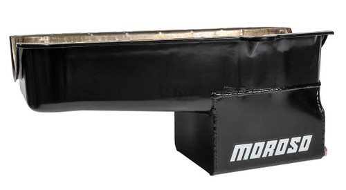 Moroso 20160 SBC Street/Strip Oil Pan, Rear Sump, 7 Quarts, Steel, Black Powdercoated, Each