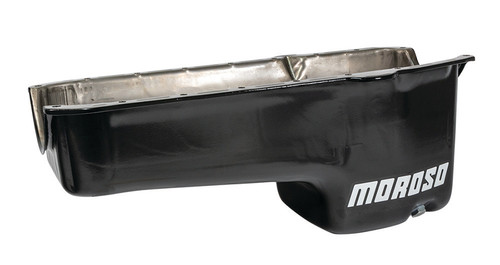 Moroso 20181 SBC Street/Strip Oil Pan, Rear Sump, 6 Quarts, Steel, Black Powdercoated, Each