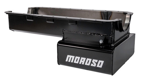 Moroso 20536 SB Ford, Wet Sump Road Race Oil Pan, Front Sump, 7 Quarts, Steel, Black Powdercoated, Each