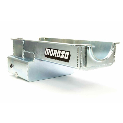 Moroso 20536 SB Ford, Wet Sump Road Race Oil Pan, Front Sump, 7 Quarts, Steel, Zinc