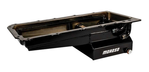 Moroso 20141 GM LS, Street/Strip Oil Pan, Rear Sump, 7 Quarts, Steel, Black Powdercoated, Each