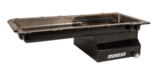 Moroso 20140 LS, Street/Strip Oil Pan, Rear Sump, 7 Quarts, Steel, Black Powdercoated, Each
