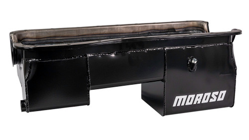 Moroso 20620 BB Ford, Street/Strip Oil Pan, Dual Sump, 7 Quarts, Steel, Black Powdercoated, Each