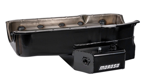 Moroso 21816 SB Chevy Road Race Oil Pan, Rear Sump, 7 Quarts, Steel, Black Powdercoated, Each