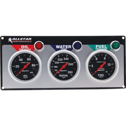 Allstar Performance ALL80113 3 AutoMeter Gauge Panel Oil Press./Water Temp/Fuel Press., Sport-Comp, Black