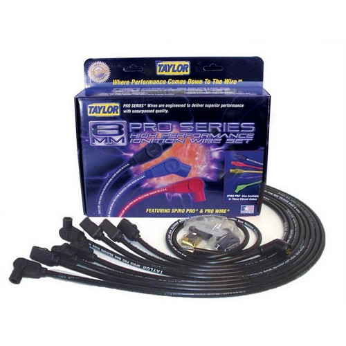Taylor Cable 76027 SBC Spiro-Pro Spark Plug Wires, Race-fit, 8mm, Black, 90 Degree
