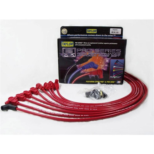 Taylor Cable 76240 SBC Spiro-Pro Spark Plug Wires, Race-fit, 8mm, Red, 90 Degree