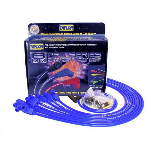Taylor Cable 76630 SBC Spiro-Pro Spark Plug Wires, Race-fit, 8mm, Blue, 90 Degree