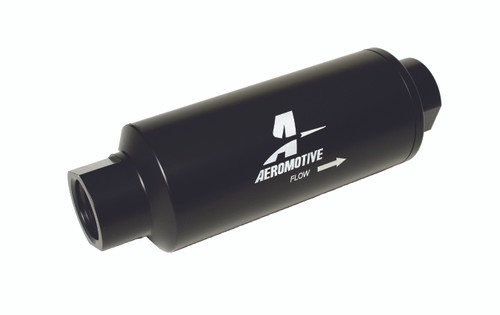 Aeromotive 12341 Fuel Filter, In-Line, 10 Micron, Microglass Element, 12 AN Female O-Ring Inlet, 12 AN Female O-Ring Outlet, Aluminum, Black Anodized, Each