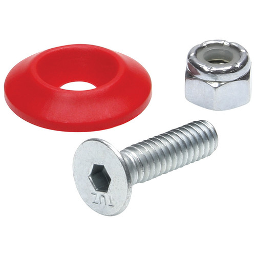 Allstar Performance ALL18682-50 Body Bolt Kit, 1/4-20 in Thread, 1 in Long, Allen Head, Bolts / Countersunk Washers / Lock Nuts Included, Plastic / Steel, Red / Zinc Oxide, Set of 50