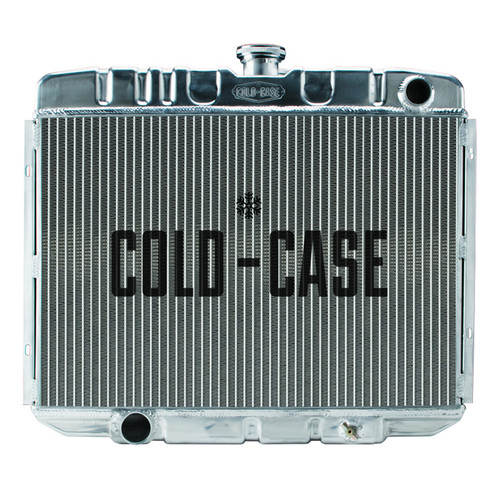 Cold Case Radiators FOM588 Radiator, 25 in W x 21.250 in H x 3 in D, Passenger Side Inlet, Driver Side Outlet, Aluminum, Polished, Manual, Big Block Ford, Ford Mustang 1967-70, Each