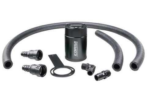 Corsa Performance CC0002 Air-Oil Separator, 3 oz, 2.375 in Diameter, 3.625 in Tall, 3/8 in NPT Female Inlet / Outlet, Aluminum, Black Anodized, Jeep Gladiator / Wrangler JL 2018-22, Kit