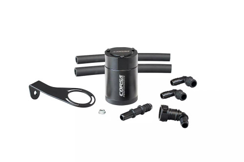 Corsa Performance CC0018 Air-Oil Separator, 2.375 in Diameter, 3.625 in Tall, 3/8 in NPT Female Inlet / Outlet, Aluminum, Black Anodized, Ford Ecoboost 4-Cylinder, Ford Midsize SUV 2021-22, Kit