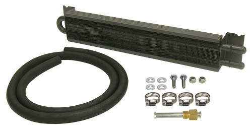 Derale 13220 Fluid Cooler, 16.750 x 1.750 x 2.625 in, Tube Type, 11/32 in Hose Barb Inlet / Outlet, Fitting / Hardware / Hose, Aluminum / Copper, Black Powder Coat, Automatic Transmission, Kit