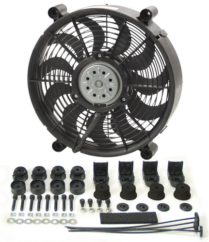 Derale 16212 Electric Cooling Fan, HO RAD, 12 in Fan, Push / Pull, 1450 CFM, 12V, Curved Blade, 12-3/4 x 11-5/8 in, 2-5/8 in Thick, Install Kit, Plastic, Kit