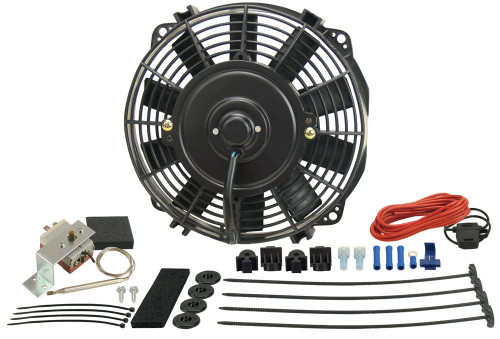 Derale 16309 Electric Cooling Fan, Dyno-Cool, 9 in Fan, Push / Pull, 475 CFM, 12V, Straight Blade, 9-9/16 x 10-7/16 in, 1-1/4 in Thick, Install Kit, Plastic, Kit