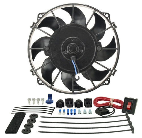 Derale 16508 Electric Cooling Fan, Tornado, 8 in Fan, Push / Pull, 500 CFM, 12V, Curved Blade, 8-1/4 x 8 in, 2-3/8 in Thick, Install Kit, Plastic, Kit