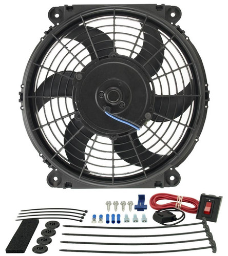 Derale 16510 Electric Cooling Fan, Tornado, 10 in Fan, Push / Pull, 650 CFM, 12V, Curved Blade, 11-1/4 x 10-5/8 in, 2-1/2 in Thick, Install Kit, Plastic, Kit