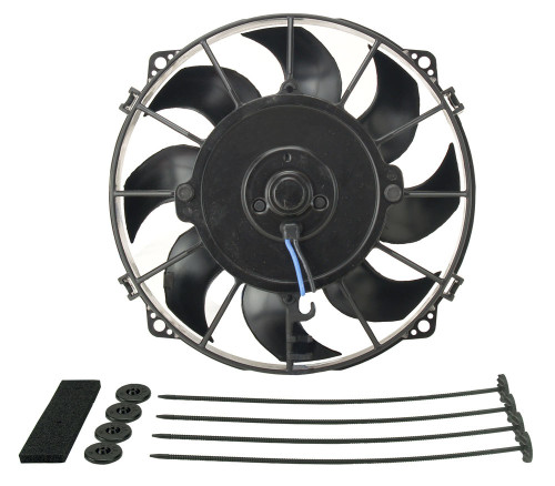 Derale 16618 Electric Cooling Fan, Tornado, 8 in Fan, Push / Pull, 500 CFM, 12V, Curved Blade, 8 x 8-1/4 in, 2-3/8 in Thick, Install Kit, Plastic, Kit