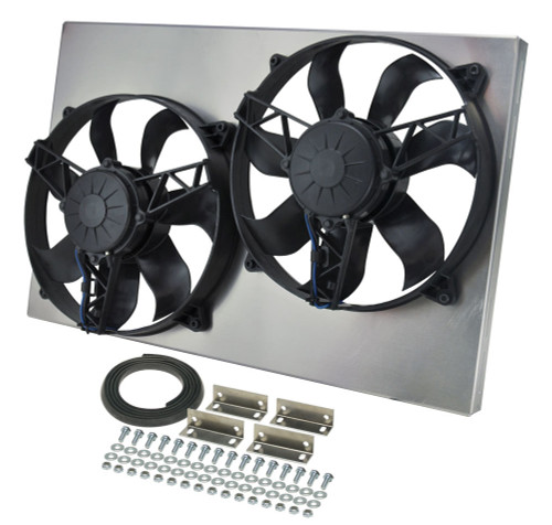 Derale 16831 Electric Cooling Fan, HO RAD, Dual 11 in Fan, Puller, 3750 CFM, 12V, Curved Blade, 24 x 15-1/2 in, 4-1/2 in Thick, Aluminum Shroud, Plastic, Kit