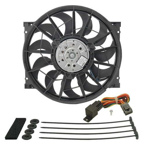 Derale 16925 Electric Cooling Fan, HO RAD, 12 in Fan, Push / Pull, 2000 CFM, 12V, Curved Blade, 12-5/8 x 12-5/8 in, 3-1/8 in Thick, Install Kit, Plastic, Kit