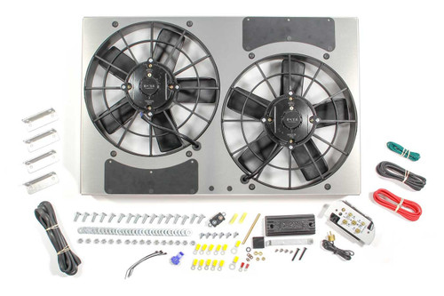 Derale 66831 Electric Cooling Fan, PWM HO RAD, Dual 11 in Fan, Puller, 3750 CFM, 12V, Curved Blade, 24 x 16-15/16 in, 4-1/2 in, Install Kit, Plastic, Kit