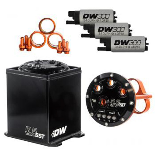 Deatschwerks 6-301-55ST Surge Tank, 5.5 Liter Staged, DW300 Fuel Pumps Included, Aluminum, Black Anodized, Kit