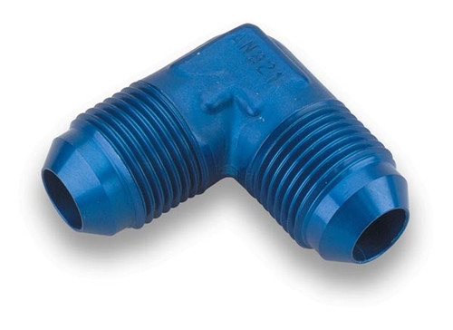 Earls 982110ERL Fitting, Adapter, 90 Degree, 10 AN Male to 10 AN Male, Aluminum, Blue Anodized, Each