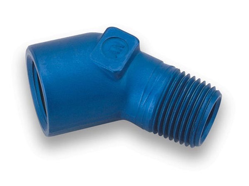 Earls 991501ERL Fitting, Adapter, 45 Degree, 1/8 in NPT Female to 1/8 in NPT Male, Aluminum, Blue Anodized, Each