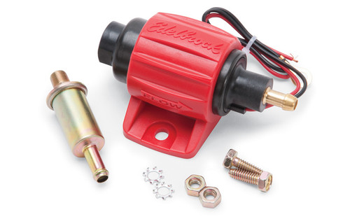 Edelbrock 17303 Fuel Pump, Micro In-Line, Electric, In-Line, 30 gph Free Flow, 1/8 in Female, 5/16 in Hose Barb Outlet, Filter, E85 / Gas, Each