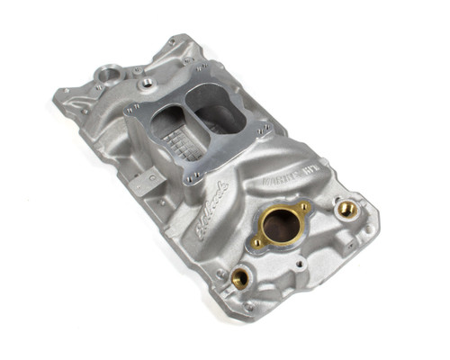 Edelbrock 2504 Intake Manifold, Performer RPM Marine, Spread / Square Bore, Dual Plane, Aluminum, Natural, Small Block Chevy, Each