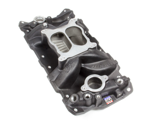 Edelbrock 26013 Intake Manifold, Performer Air-Gap, Spread / Square Bore, Dual Plane, Aluminum, Black Powder Coat, Small Block Chevy, Each