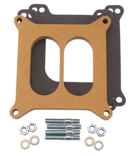 Edelbrock 8725 Carburetor Spacer, 1/2 in Thick, Divided Wall, Square Bore, Wood, Natural, Each