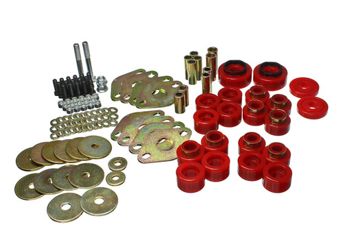 Energy Suspension 2.4114R Body Mount Bushing, Hyper-Flex, Polyurethane / Steel, Red / Cadmium, Jeep Wrangler JL 2018-20, Kit