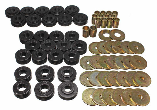 Energy Suspension 3.4111G Body Mount Bushing, Hyper-Flex, Polyurethane / Steel, Black / Cadmium, GM A-Body 1965-67, Kit