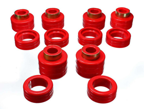 Energy Suspension 3.4123R Body Mount Bushing, Hyper-Flex, Polyurethane / Steel, Red / Cadmium, GM Fullsize Truck 1988-2000, Kit