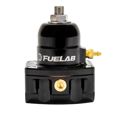 Fuelab Fuel Systems 59502-1 Fuel Pressure Regulator, Ultralight, 4-12 PSI, In-Line, Two 8 AN Female Inlets, 6 AN Female Return, 1/8 in NPT Port, Aluminum, Black Anodized, Diesel / E85 / Gas / Methanol, Each
