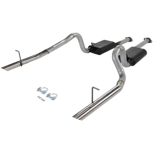Flowmaster 17212 Exhaust System, American Thunder, Cat-Back, 2-1/2 in Diameter, Dual Rear Exit, 2-1/2 in Polished Tips, Steel, Aluminized, Ford Modular, Ford Mustang 1994-97, Kit