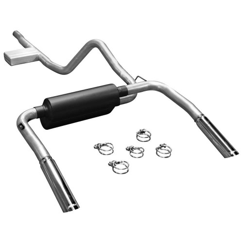 Flowmaster 17358 Exhaust System, American Thunder, Cat-Back, 2-1/2 in Diameter, Dual Rear Exit, 3 in Polished Tips, Steel, Aluminized, GM F-Body 1998-2002, Kit